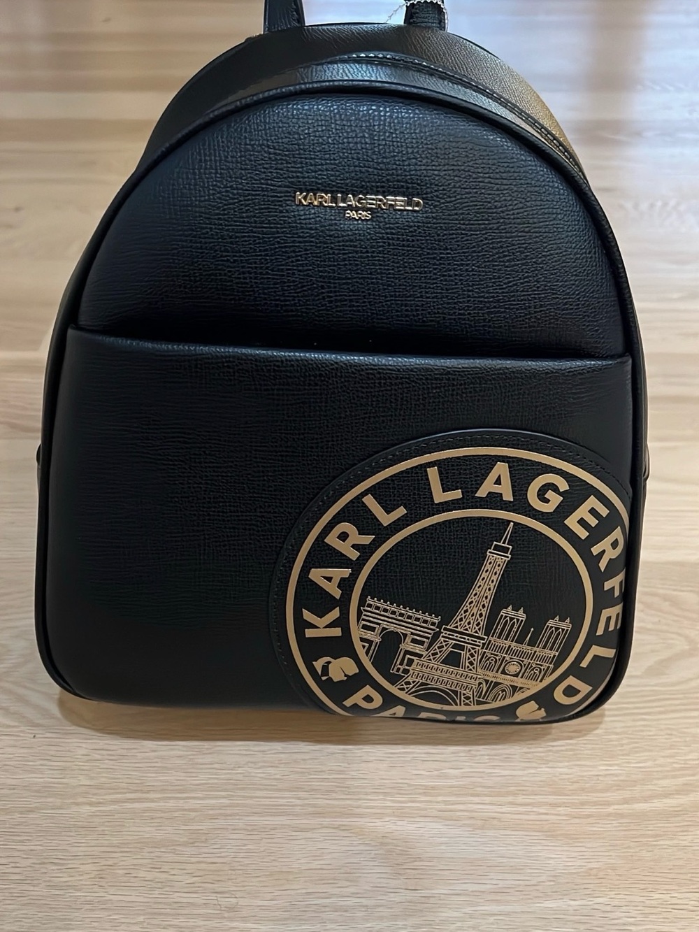 Karl Lagerfeld Black Backpack with Gold Paris Emblem